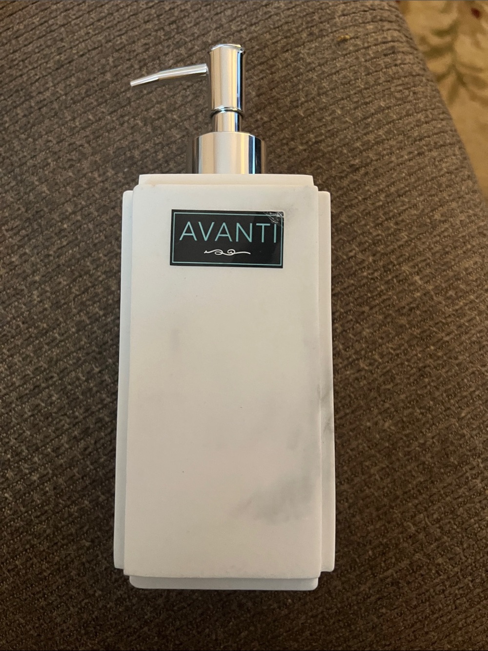 Avanti White Ceramic Soap Dispenser with Silver Pump marble